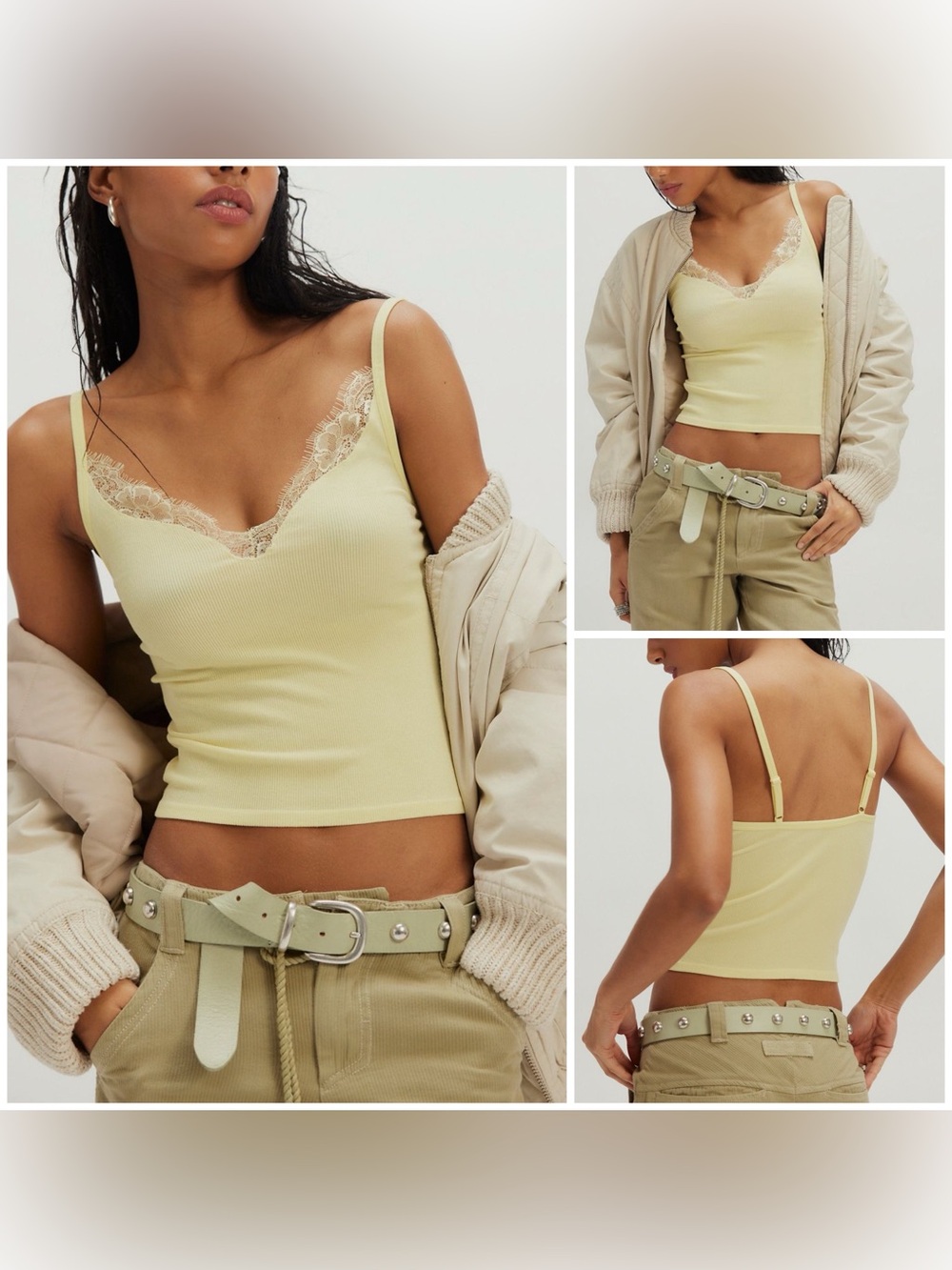 NWT Free People FP Intimately Your Lace Or Mine Cami- Lemon Marimba yellow - M/L